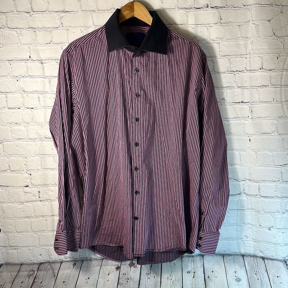 Curtis Brandon Mens Black‎ Pink Striped Long Sleeve size XL